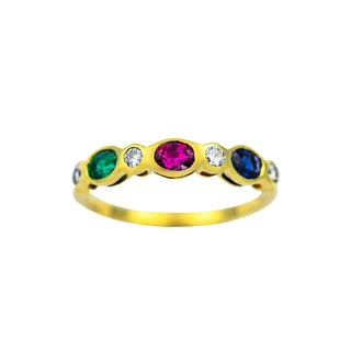 Rubinring aus Gelbgold mit Saphir und Smaragd, gebraucht