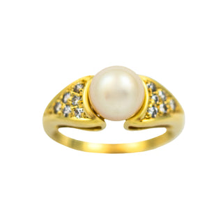 Perlenring aus Gelbgold mit Brillant, gebraucht