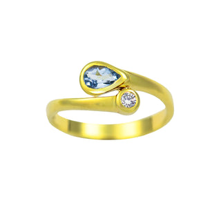Quinn Toi-et-Moi Ring aus Gelbgold mit Aquamarin und Brillant