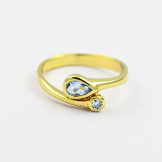 Quinn Toi-et-Moi Ring aus Gelbgold mit Aquamarin und Brillant, gebraucht