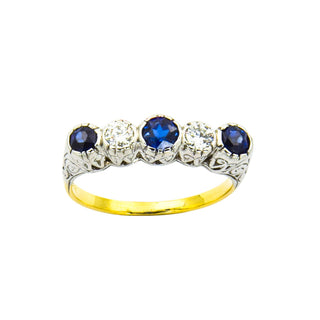 Ring aus 585 Gelb- und Weißgold mit Saphir und Brillant, nachhaltiger second hand Schmuck perfekt aufgearbeitet