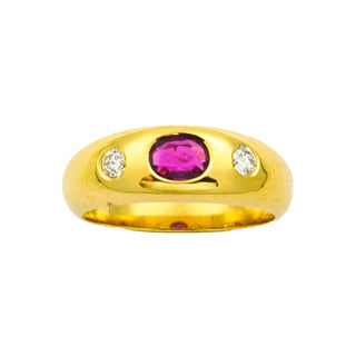 Bandring aus 750 Gelbgold mit Rubin und Brillant, nachhaltiger second hand Schmuck perfekt aufgearbeitet