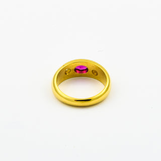 Bandring aus 750 Gelbgold mit Rubin und Brillant, nachhaltiger second hand Schmuck perfekt aufgearbeitet