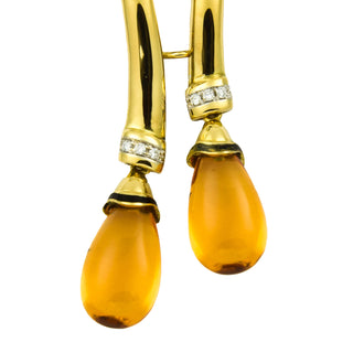 Anhänger/Brosche Schleife aus 750 Gelb- und Weißgold mit Citrin und Brillant, nachhaltiger second hand Schmuck perfekt aufgearbeitet