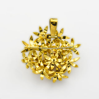 Anhänger/Brosche Blumen aus 750 Gelb- und Weißgold mit Saphir und Brillant, nachhaltiger second hand Schmuck perfekt aufgearbeitet