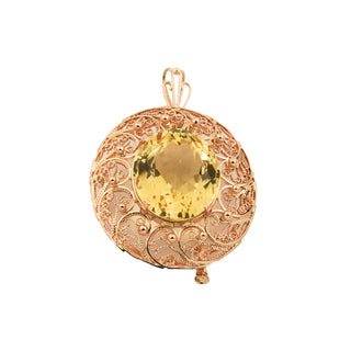 Anhänger/Brosche aus 585 Rotgold mit Citrin, nachhaltiger second hand Schmuck perfekt aufgearbeitet