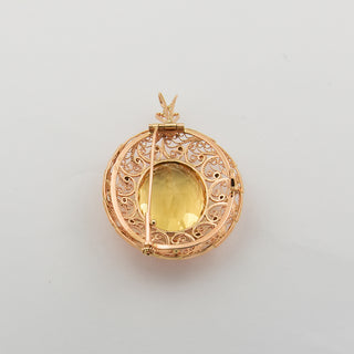 Anhänger/Brosche aus 585 Rotgold mit Citrin, nachhaltiger second hand Schmuck perfekt aufgearbeitet