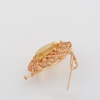 Anhänger/Brosche aus 585 Rotgold mit Citrin, nachhaltiger second hand Schmuck perfekt aufgearbeitet