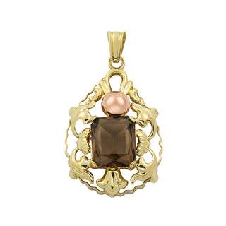 Anhänger aus 585 Gelb- und Roségold mit Rauchquarz, nachhaltiger second hand Schmuck perfekt aufgearbeitet