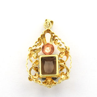Anhänger aus 585 Gelb- und Roségold mit Rauchquarz, nachhaltiger second hand Schmuck perfekt aufgearbeitet
