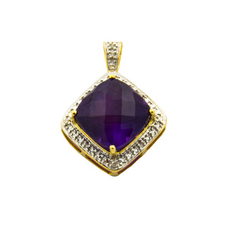 Anhänger aus 585 Gelb- und Weißgold mit Amethyst und Diamant, nachhaltiger second hand Schmuck perfekt aufgearbeitet