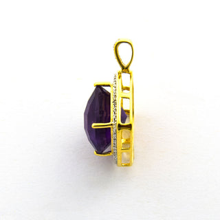 Anhänger aus 585 Gelb- und Weißgold mit Amethyst und Diamant, nachhaltiger second hand Schmuck perfekt aufgearbeitet
