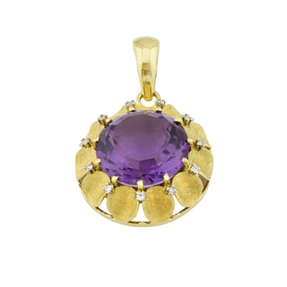 Anhänger aus 585 Gelb- und Weißgold mit Amethyst und Diamant, nachhaltiger second hand Schmuck perfekt aufgearbeitet