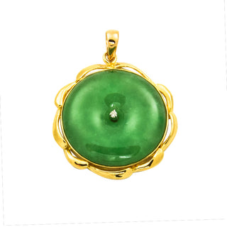 Anhänger aus 750 Gelb- und Weißgold mit Jade und Brillant, nachhaltiger second hand Schmuck perfekt aufgearbeitet