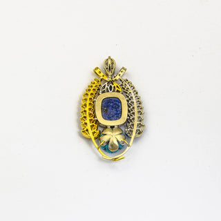 Anhänger aus 750 Gelb- und Weißgold mit Lapislazuli, Türkis und Saphir, nachhaltiger second hand Schmuck perfekt aufgearbeitet