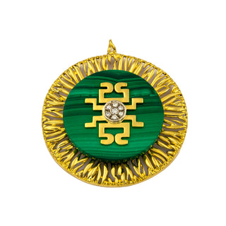 Anhänger aus 750 Gelb- und Weißgold mit Malachit und Brillant, nachhaltiger second hand Schmuck perfekt aufgearbeitet
