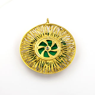 Anhänger aus 750 Gelb- und Weißgold mit Malachit und Brillant, nachhaltiger second hand Schmuck perfekt aufgearbeitet
