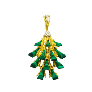 Anhänger aus 750 Gelb- und Weißgold mit Malachit, Brillant und Diamant, nachhaltiger second hand Schmuck perfekt aufgearbeitet