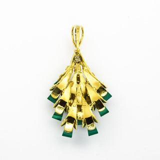 Anhänger aus 750 Gelb- und Weißgold mit Malachit, Brillant und Diamant, nachhaltiger second hand Schmuck perfekt aufgearbeitet