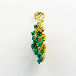 Anhänger aus 750 Gelb- und Weißgold mit Malachit, Brillant und Diamant, nachhaltiger second hand Schmuck perfekt aufgearbeitet