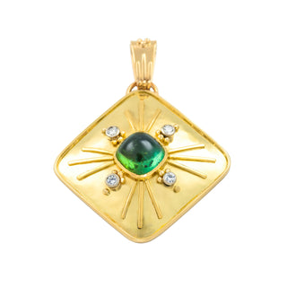 Anhänger aus 750 Gelb- und Weißgold mit Turmalin und Brillant, nachhaltiger second hand Schmuck perfekt aufgearbeitet