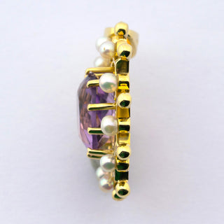 Anhänger aus 585 Gelbgold mit Amethyst und Perle, hochwertiger second hand Schmuck perfekt aufgearbeitet