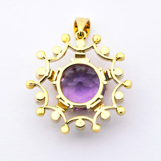 Anhänger aus 585 Gelbgold mit Amethyst und Perle, hochwertiger second hand Schmuck perfekt aufgearbeitet