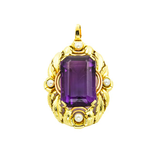 Anhänger aus 585 Gelbgold mit Amethyst und Perle, nachhaltiger second hand Schmuck perfekt aufgearbeitet