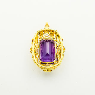 Anhänger aus 585 Gelbgold mit Amethyst und Perle, nachhaltiger second hand Schmuck perfekt aufgearbeitet