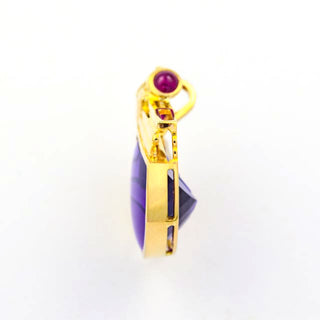 Anhänger aus 585 Gelbgold mit Amethyst, Diamant und Rubin, nachhaltiger second hand Schmuck perfekt aufgearbeitet