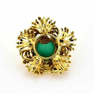 Grosse Anhänger aus 750 Gelbgold mit Chrysopras und Perle, nachhaltiger second hand Schmuck perfekt aufgearbeitet