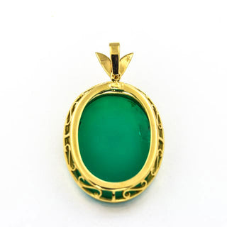 Anhänger aus 750 Gelbgold mit Chrysopras und Brillant, nachhaltiger second hand Schmuck perfekt aufgearbeitet