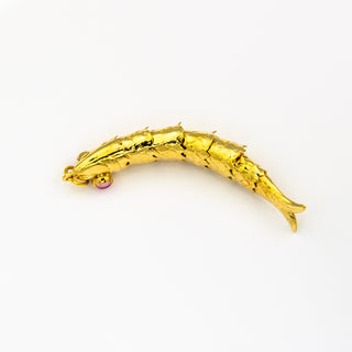 Anhänger Fisch aus 585 Gelbgold mit Glas, nachhaltiger second hand Schmuck perfekt aufgearbeitet