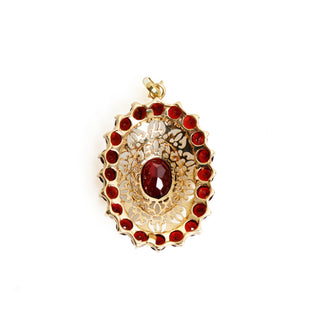 Granatanhänger aus 585 Gelbgold, nachhaltiger second hand Schmuck perfekt aufgearbeitet