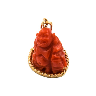 Korallenanhänger Buddha aus 750 Rosegold, nachhaltiger second hand Schmuck perfekt aufgearbeitet