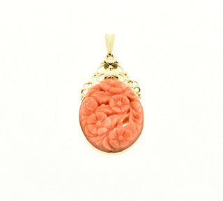 Korallenanhänger aus 585 Gelbgold, nachhaltiger second hand Schmuck perfekt aufgearbeitet