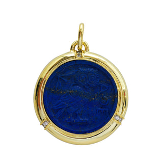 Anhänger Eule aus 585 Gelbgold mit Lapislazuli und Brillant, nachhaltiger second hand Schmuck perfekt aufgearbeitet