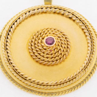 Rubinanhänger aus 585 Gelbgold, nachhaltiger second hand Schmuck perfekt aufgearbeitet