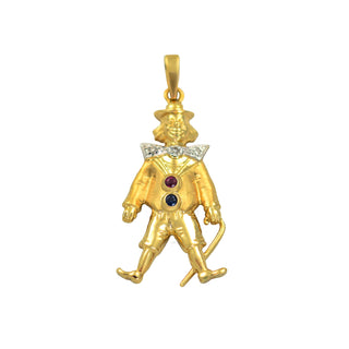 Rubinanhänger Clown aus 585 Gelbgold mit Saphir und Diamant, nachhaltiger second hand Schmuck perfekt aufgearbeitet