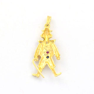 Rubinanhänger Clown aus 585 Gelbgold mit Saphir und Diamant, nachhaltiger second hand Schmuck perfekt aufgearbeitet
