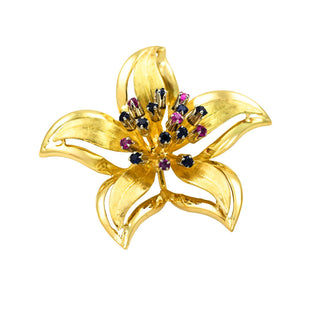 Anhänger aus 750 Gelbgold mit Saphir und Rubin, nachhaltiger second hand Schmuck perfekt aufgearbeitet