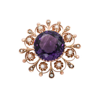 Anhänger aus 585 Rotgold mit Amethyst und Perle, nachhaltiger second hand Schmuck perfekt aufgearbeitet