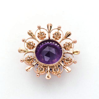 Anhänger aus 585 Rotgold mit Amethyst und Perle, nachhaltiger second hand Schmuck perfekt aufgearbeitet
