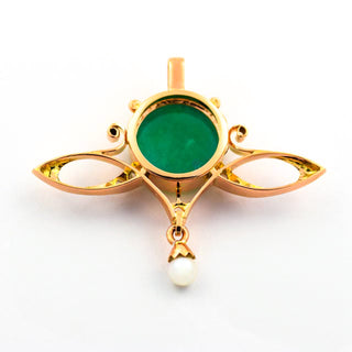 Anhänger aus 585 Rotgold mit Jade, Diamant und Perle, nachhaltiger second hand Schmuck perfekt aufgearbeitet