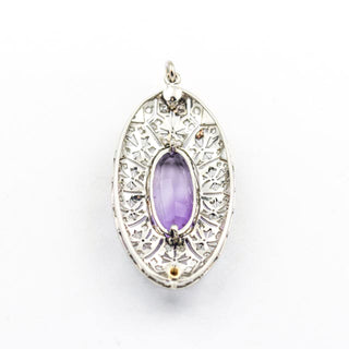 Anhänger aus 750 Weißgold/Platin mit Amethyst, Achat und Diamant, nachhaltiger second hand Schmuck perfekt aufgearbeitet