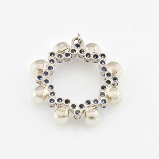 Perlenanhänger aus 750 Weißgold mit Saphir, nachhaltiger second hand Schmuck perfekt aufgearbeitet