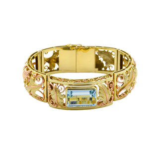 Armband aus 585 Gelb- und Roségold mit Aquamarin, nachhaltiger second hand Schmuck perfekt aufgearbeitet