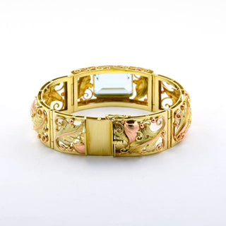 Armband aus 585 Gelb- und Roségold mit Aquamarin, nachhaltiger second hand Schmuck perfekt aufgearbeitet