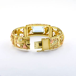 Armband aus 585 Gelb- und Roségold mit Aquamarin, nachhaltiger second hand Schmuck perfekt aufgearbeitet
