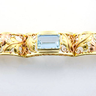 Armband aus 585 Gelb- und Roségold mit Aquamarin, nachhaltiger second hand Schmuck perfekt aufgearbeitet
